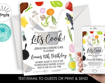 Editable Cooking Class Birthday Invite Invitation Digital 5x7 Adult Kids Any Age Kitchen Cook Chef