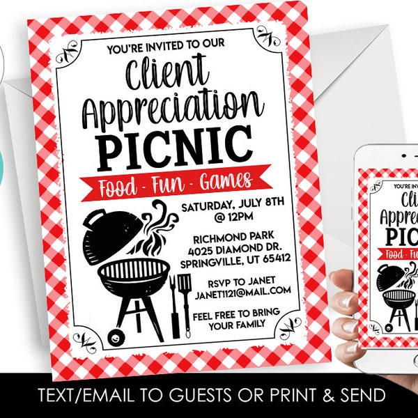 Editable Client Appreciation Picnic Flyer Invitation BBQ Work Event 8.5x11 Instant Download