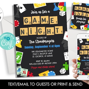 Editable Game Night Invitation Invite Family Birthday Party Board Games Digital 5x7