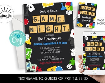 Editable Game Night Invitation Invite Family Birthday Party Board Games Digital 5x7