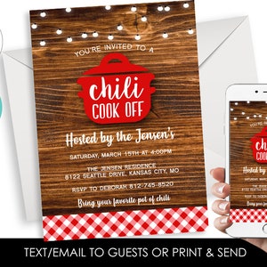 Editable Chili Cook Off Invite Invitation Digital Personalized 5x7 BBQ Cookout Backyard Picnic
