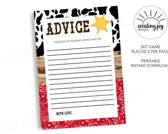 Cowboy Advice Baby Shower Juego Imprimible Descarga Instantánea Digital Country Cow Paisley Sprinkle
