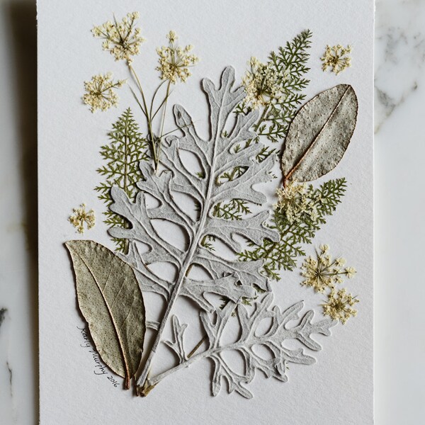 Winter: real pressed flower art, 5x7"