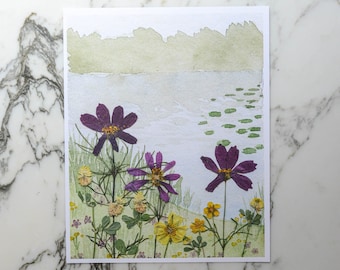 Pond Lilies | Watercolor Flowerscape | Print artwork | 100% cotton rag paper | Watercolor Pressed Flowers Mixed Media Art