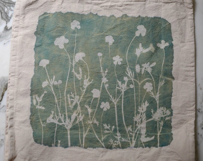 Buttercup Meadow - Cyanotype Art Tote Bag | Canvas 15x14" | Book Bag, Shopping Bag, Botanical Art