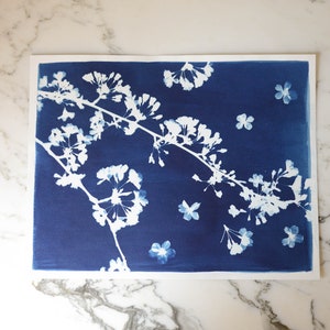 Cherry Blossom C1, Cyanotype Art, 5x7 Watercolor Paper