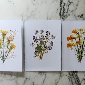 The Bouquet Collection Set of 6 or 12 Blank Greeting Cards with white linen envelopes Print reproduction of pressed flower designs image 3