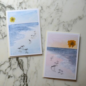 Oiseaux de rivage | Carte de vœux vierge avec enveloppe naturelle | Reproduction imprimée d’un motif de fleurs pressées | 5x7"