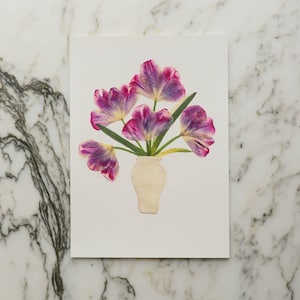 Petites joies florales - Tulipe | Oeuvre d'art de reproduction d'impression de fleurs pressées | Papier chiffon 100 % coton | Art botanique
