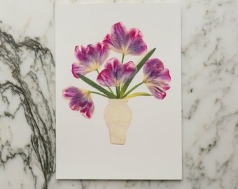 Little Flower Joys - Tulip | Print reproduction artwork of pressed flowers | 100% cotton rag paper | Botanical art