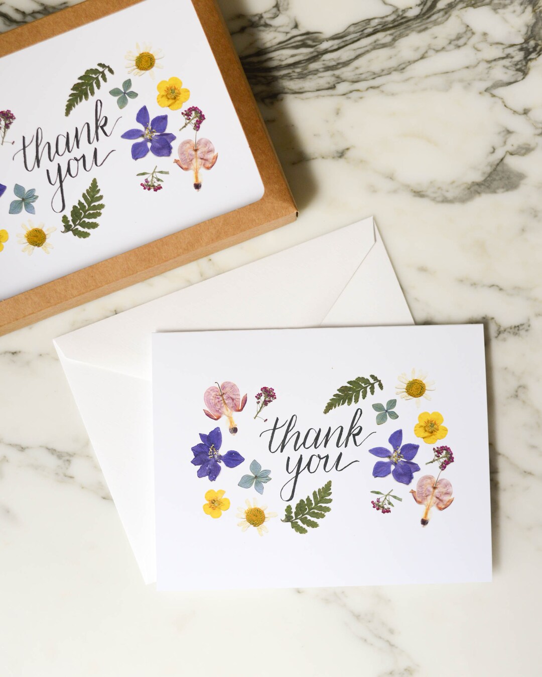 Thank You Boxed Set of 6 Blank Greeting Cards With White Linen