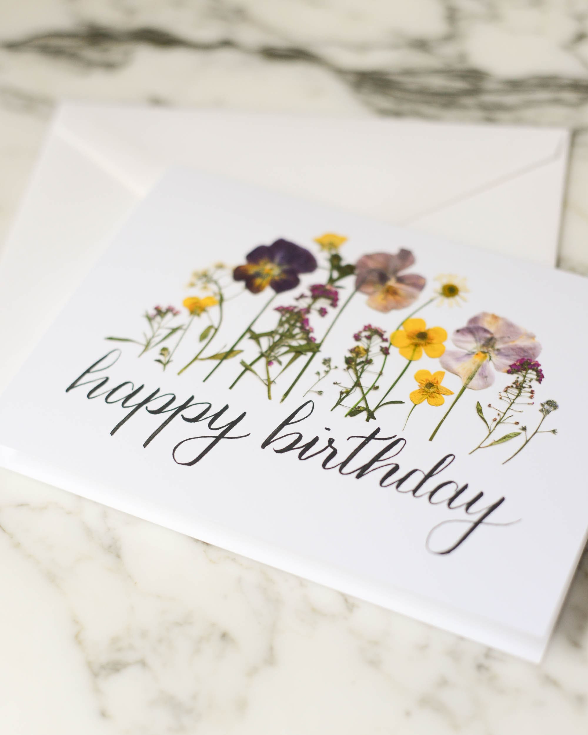happy birthday blank greeting card with white linen