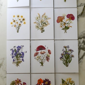 The Bouquet Collection Set of 6 or 12 Blank Greeting Cards with white linen envelopes Print reproduction of pressed flower designs image 9