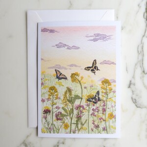 Cartão SINGLE Butterfly Meadow - escolha de designs | Cartão de felicitações em branco com envelope | Reprodução impressa do design de flores prensadas | 4,5x6"
