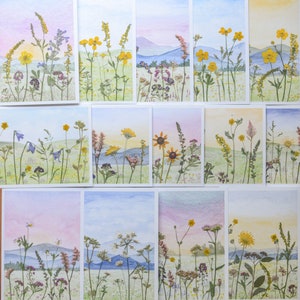 Build-your-own-set | Watercolor Flowerscapes | Blank Greeting Cards with natural envelopes | Print reproduction of pressed flower design