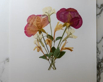 The June Bouquet | Print artwork of pressed flowers | 100% cotton rag paper | Birth month flowers, Botanical artwork, Nursery Art