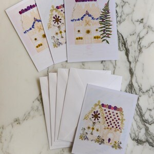 Fleurs et sucre | Cartes de voeux vierges avec enveloppes blanches | Reproduction imprimée de motifs floraux pressés | 4,5 x 6 po.