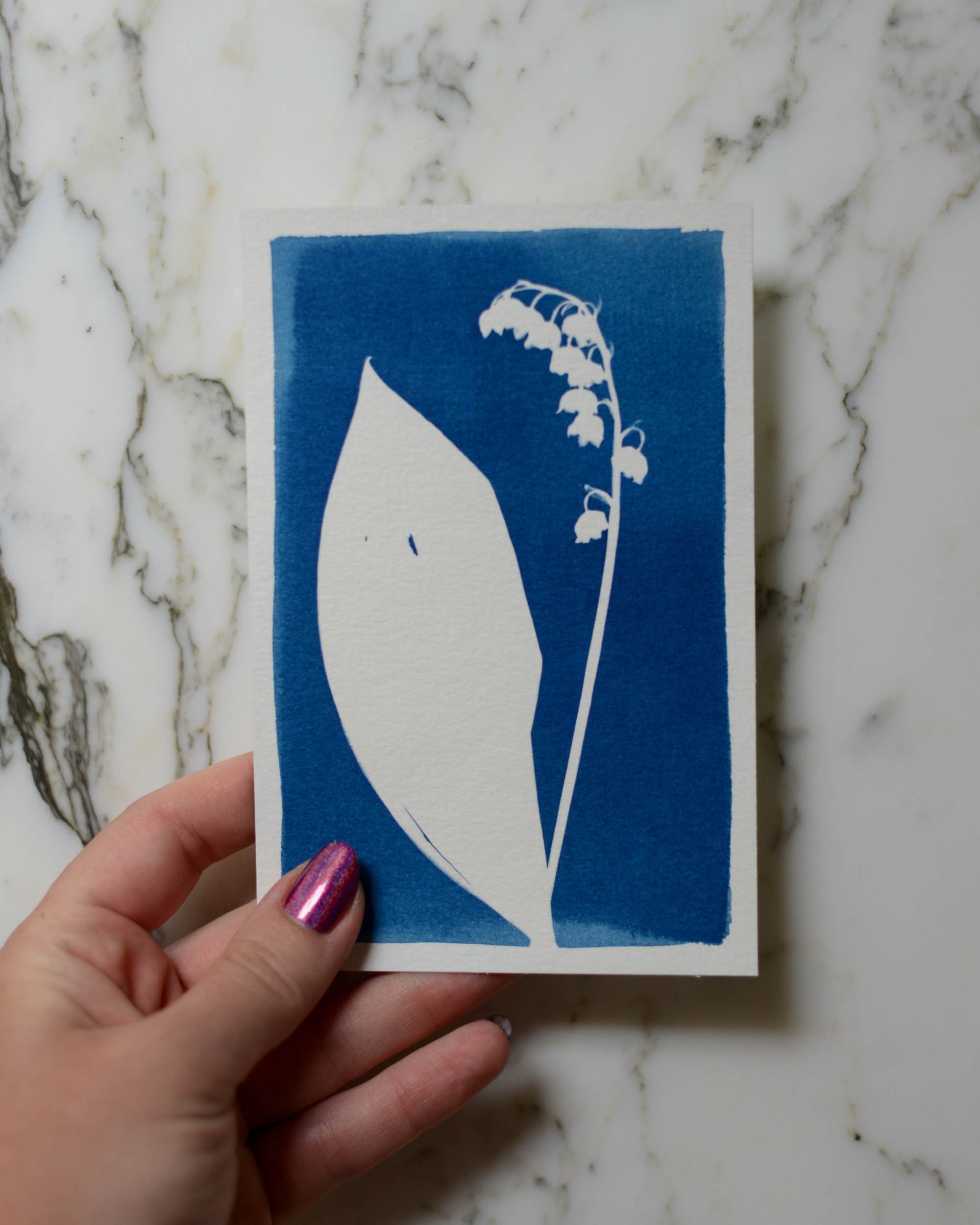 Lily of the Valley, Cyanotype Art, 4x6 Watercolor Paper