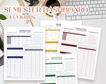 College Semester Dashboard Planner Printable | University Academic Planner | 5 Colors, Red, Blue, Green, Yellow, Pastel