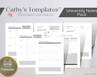 Printable University Notes Pages | Lecture Notes | Printable Citation Notes | Printable Cornell Notes | Study Notes | Planner Binder Pages