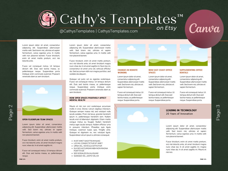 4 Page Newsletter Template Company Newsletter 11 X 17 Newsletter Modern