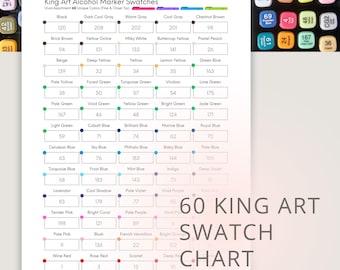 King Art 60 Alcohol Marker Swatch Chart | Printable Color Guide (PDF)