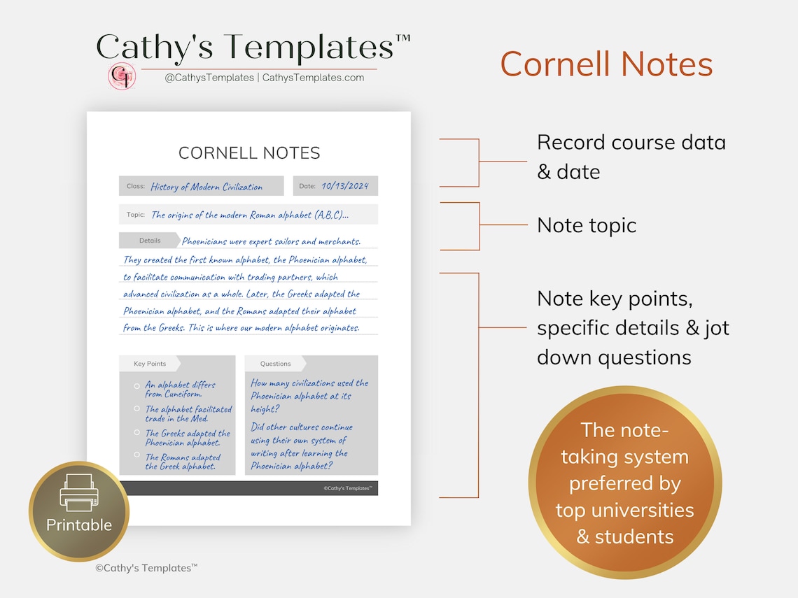 Printable university notes, college notes, study notes - Cathy's Templates