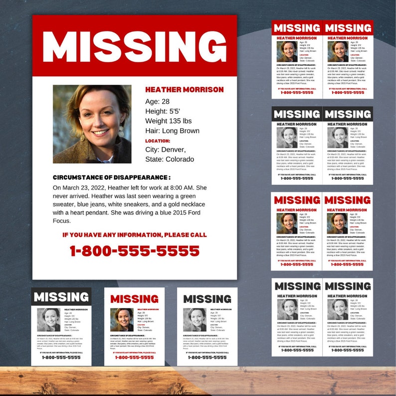 Missing Persons Poster Templates Missing Person Flyer Poster for Missing Person 8.5x11 Portrait and Landscape Law Enforcement Posters image 4