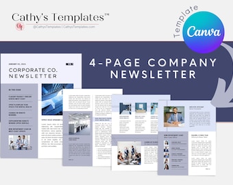 4 Page Newsletter Template Blue | Company Newsletter | 8.5 x 11 Newsletter | Modern Canva Templates | Minimalist Canva Newsletter Template