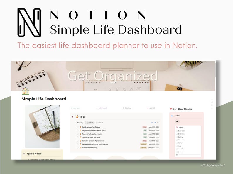 simple life notion dashboard planner that is easy to use for beginners