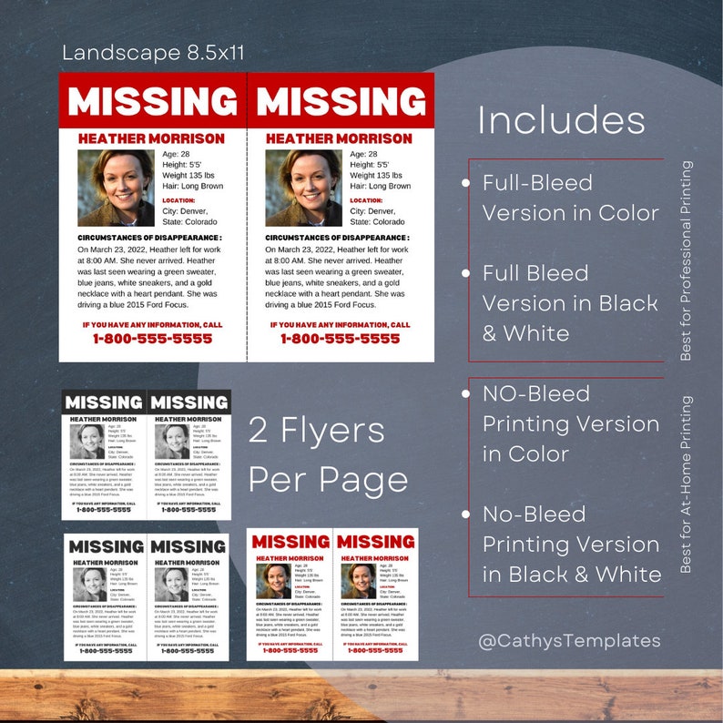 Missing Persons Poster Templates Missing Person Flyer Poster for Missing Person 8.5x11 Portrait and Landscape Law Enforcement Posters image 3