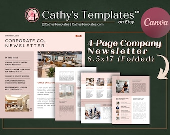 4 Page Newsletter Template | Company Newsletter | 8.5 x 11 Newsletter | Modern Canva Templates | Minimalist Canva Newsletter Template