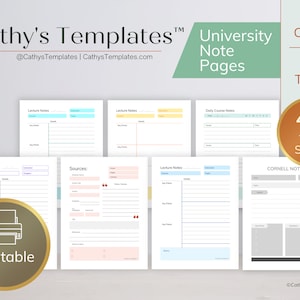 Printable Student Note Pages Multicolor| Lecture Notes | Cornell Notes | Study Notes | Student Planner | Citation Organizer | Binder Pages
