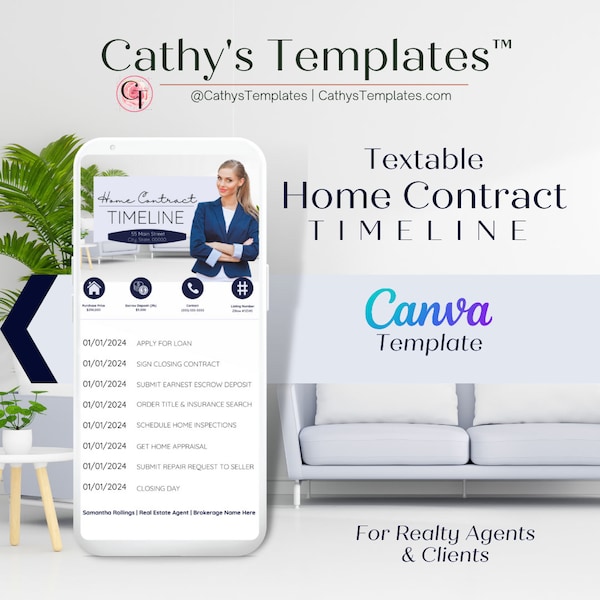 Home Contract Timeline Textable | Real Estate Agent Marketing Material | Realty Templates | Canva Templates | Realty Material & Resources