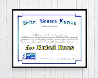 Office Decor, Gift for Boss, Boss Gift, funny boss gift, Best Boss Award, Boss's Day Gift, Bosses Day, Best Boss Certificate, Bosses day