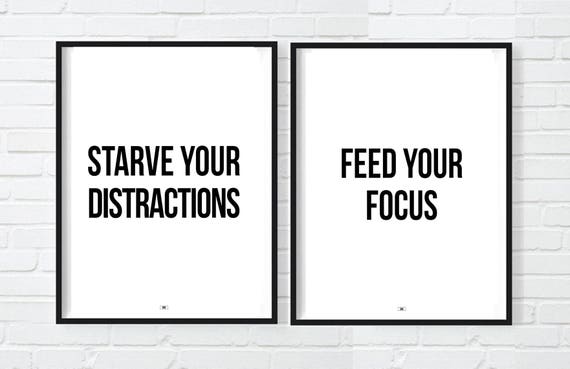 Focus Motivational Quote Poster No Distractions Print Office Etsy