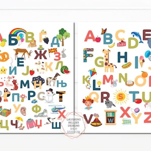 Macedonian Azbuka & English Alphabet ABC Posters for Kids