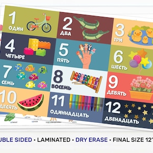 Russian Alphabet Letters ABC Numbers Dry Erase Placemat | Cyrillic Alphabet | Russian School Numbers
