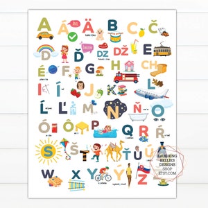 Slovak Alphabet Poster Children&#39;s Print | Slovenská Abeceda | Illustrated Nursery Wall Art