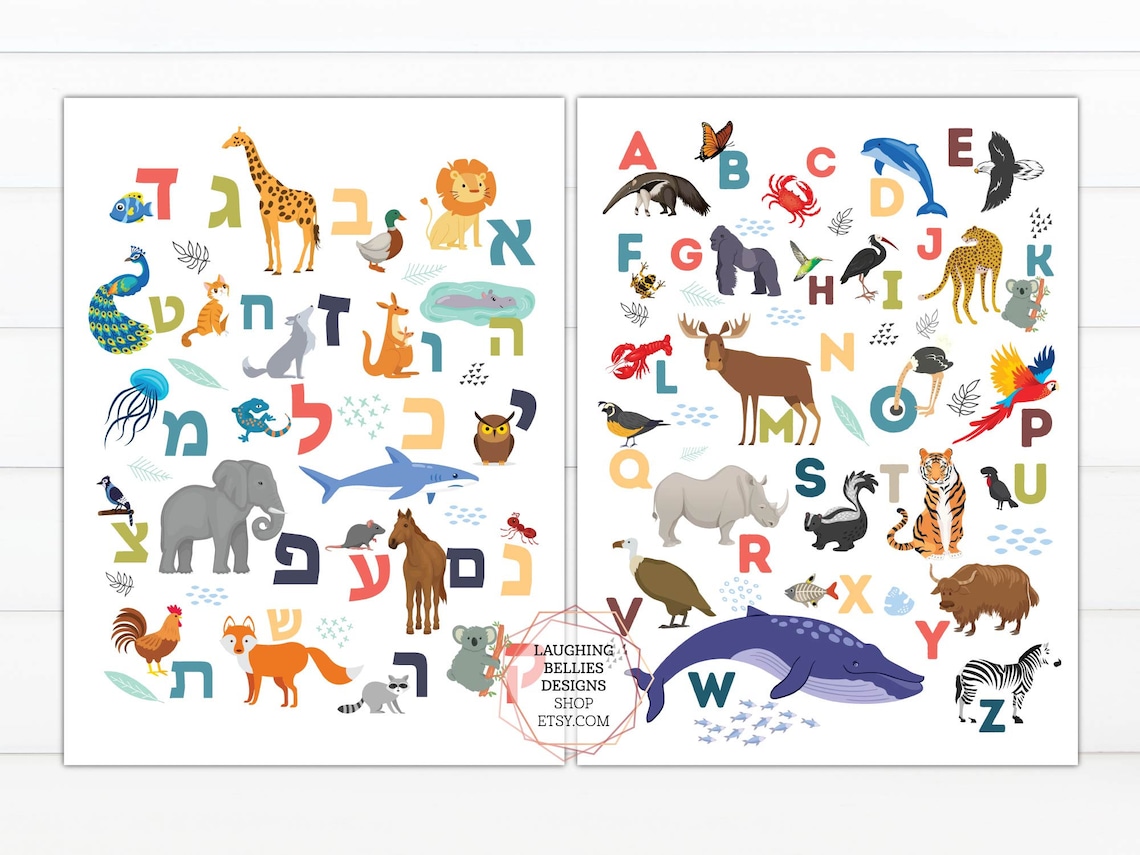 Hebrew Alphabet Poster Chart With Pictures Kids ABC Hebrew | Etsy
