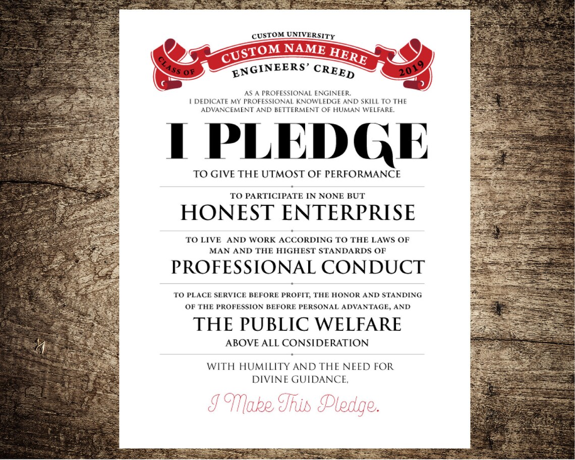Engineer's Oath Personalized Print Engineering Student Etsy