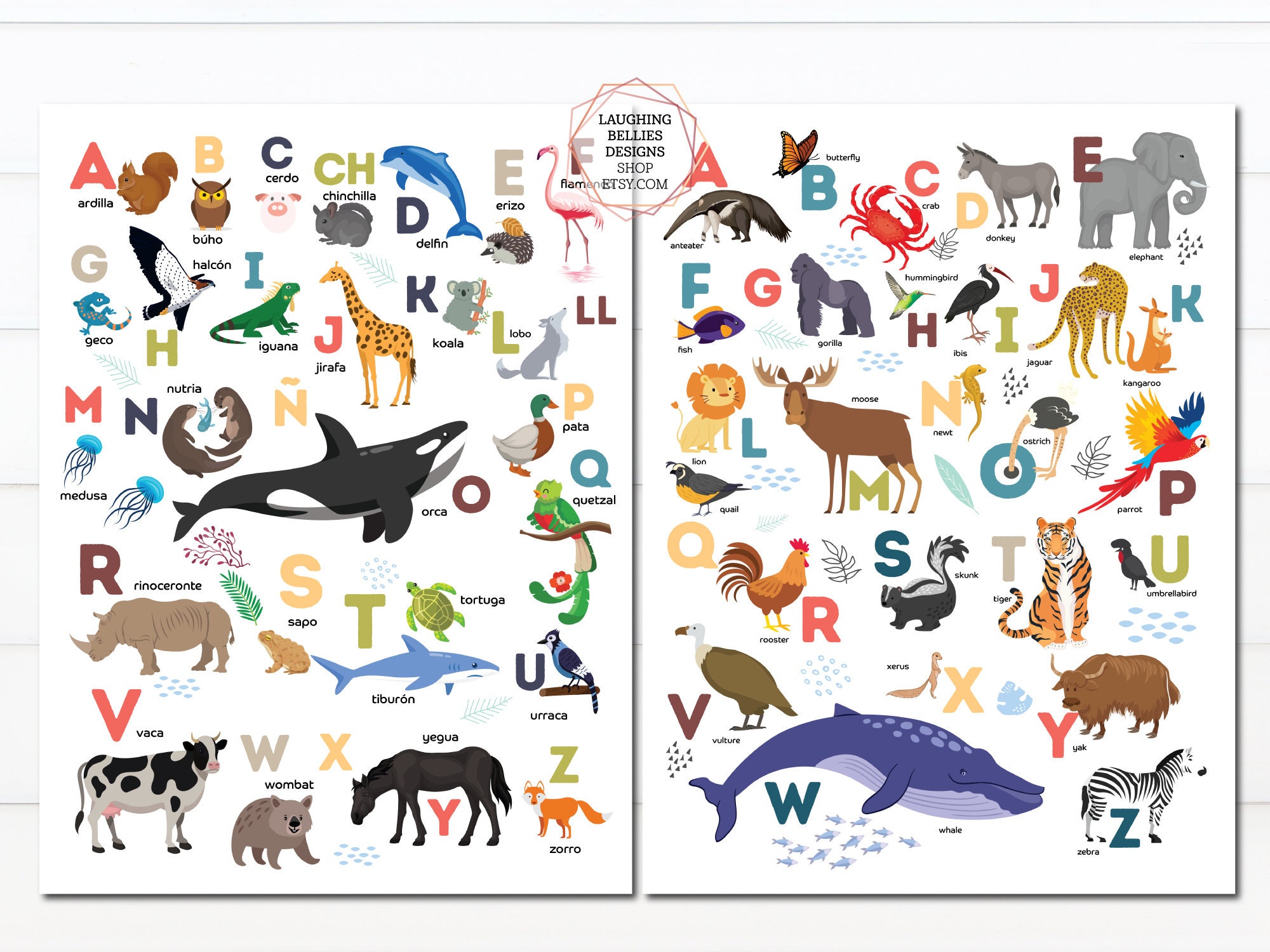 English & Spanish Animal ABC Alphabet for Children Spanish - Etsy English & Spanish Animal ABC Alphabet for Children Spanish - Etsy