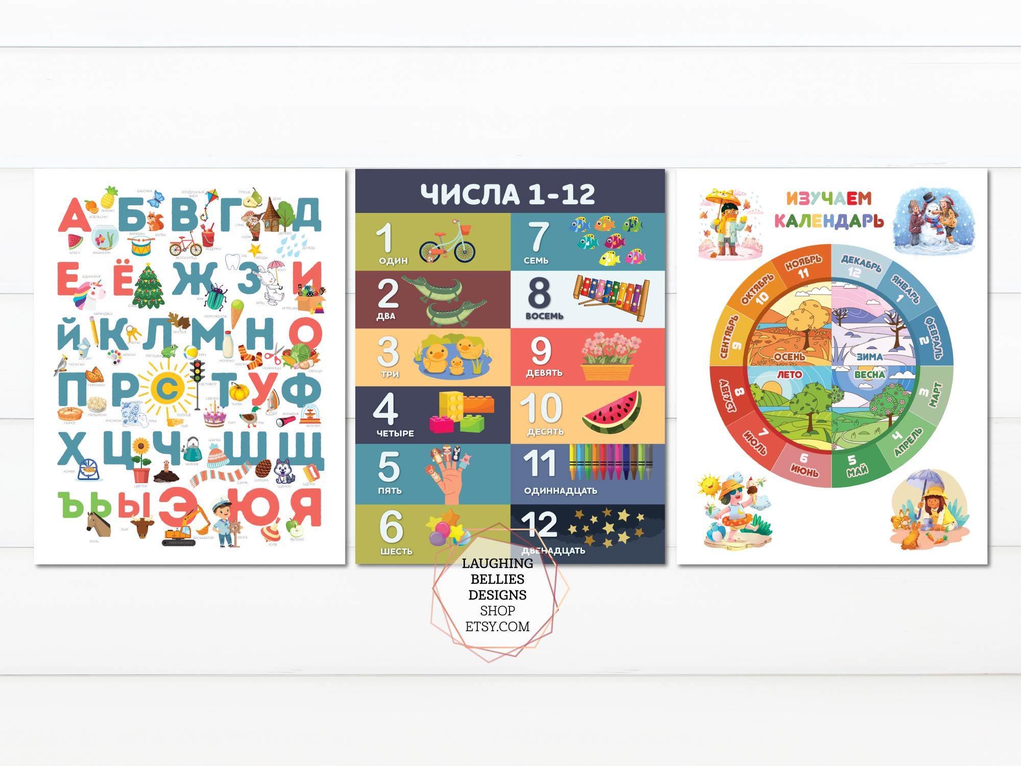 Russian Alphabet ABC & Numbers Posters | Cyrillic Letters Alphabet Children's Print