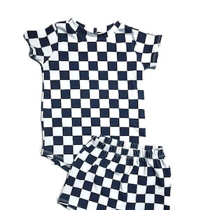 Checkered Toddler Outfit: Black & White Race Car Shorts Set