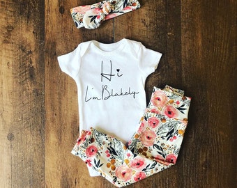 Baby Girl Coming Home Outfit/Going Home Outfit/Personalized Baby Bodysuit/Floral Baby Newborn Outfit/Baby Leggings/Infant Shower Gift Set