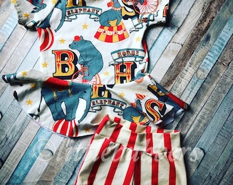 Circus Theme Bummie Shorts and Peplum Girls Ringmaster Top  Birthday Photoshoot Circus Outfit