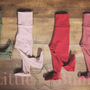 Christmas Footed Baby Pants, footies, Red striped baby pants, Green Baby Footed Pants, Striped pants