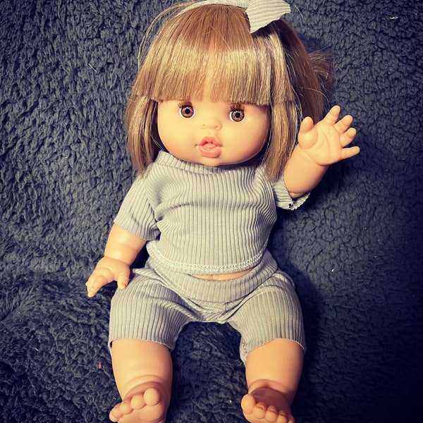 Doll Clothes, 13", 15" or 18" Doll, Minikane Doll Clothes, Grey clothing,gray belly shirt, shorts, MiniKane Clothes, Miniland Dolls, AG Doll