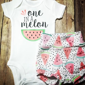 One in a Melon Baby Outfit: Watermelon Bodysuit & Bummies
