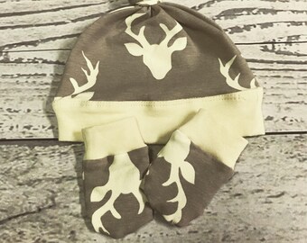 Baby Deer Hat and No Scratch Mittens